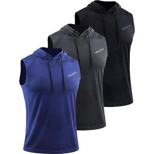 NELEUS 3-Pack Men's Sleeveless Hooded Running Tank Tops, Size XL, NEW